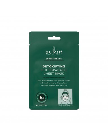 Sukin, SUPER GREENS Biodegradowalna, detoksykująca maska w płachcie, 25 ml