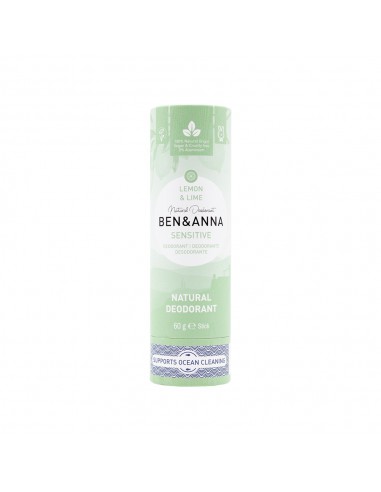 BEN and ANNA Sensitive, Naturalny dezodorant bez sody w sztyfcie kartonowym, Lemon i Lime, 60 g