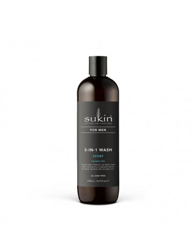 Sukin, FOR MEN Żel do mycia ciała i włosów dla mężczyzn 3 w 1 Sport, 500 ml
