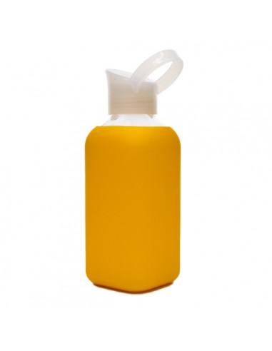 Szklana kwadratowa butelka - Pomarańczowa, 500 ml, WoodWay
