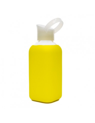 Szklana kwadratowa butelka - Żółta, 500 ml, WoodWay