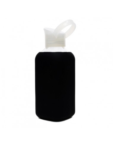 Szklana kwadratowa butelka - Czarna, 500 ml, WoodWay