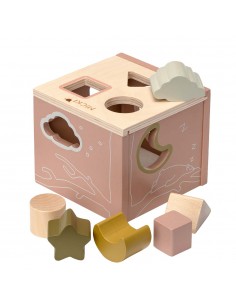 Drewniany sorter kształtów różowy, zabawka edukacyjna dla dzieci, Micki