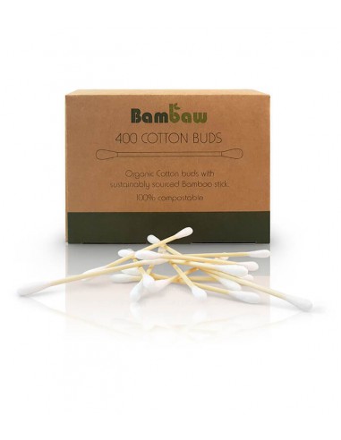 Patyczki do czyszczenia uszu, bambusowe z bawełną organiczną, biodegradowalne, 400 szt. Bambaw