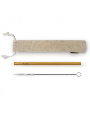Zestaw: słomka bambusowa 19 cm + czyścik, w bawełnianym woreczku
